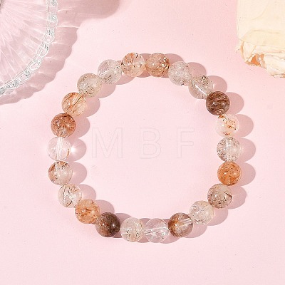 Natural Rutilated Quartz Round Beaded Stretch Bracelets BJEW-JB14341-01-1
