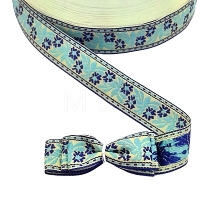 50 Yards Ethnic Style Polyester Flower Jacquard Ribbon for DIY Bowknot Making PW-WG64D4A-01-1