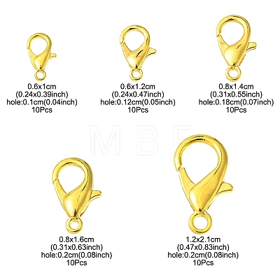 50Pcs 5 Styles Zinc Alloy Lobster Claw Clasps FIND-YW0003-96G-1