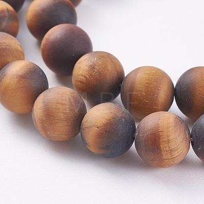 Frosted Natural Tiger Eye Round Bead Strands G-M064-14mm-02-1