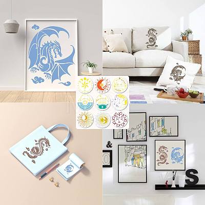 9Pcs 9 Styles PET Plastic Hollow Out Drawing Painting Stencils Templates DIY-WH0492-001-1