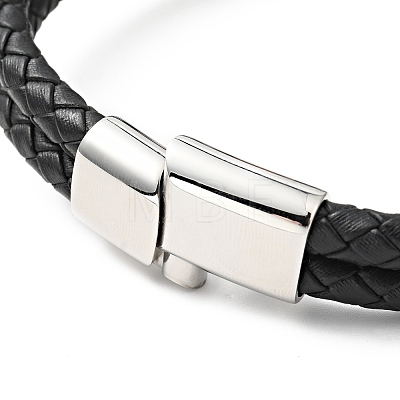 Cowhide Braided Double Layer Bracelet with 304 Stainless Steel Magnetic Clasps BJEW-H552-03PG-1
