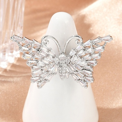 Butterfly Brass Micro Pave Colorful Cubic Zirconia Finger Rings for Women RJEW-G343-30P-02-1