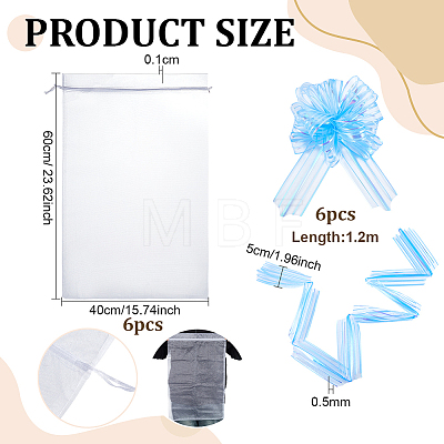 6Pcs Rectangle Organza Packing Drawstring Bags ABAG-PH0001-81B-1