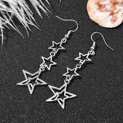 Alloy Hollow Star Dangle Earrings for Women EJEW-TA00334-1