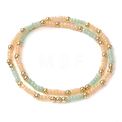 Two Tone Glass Seed Beads & Brass Beaded Stretch Bracelets BJEW-JB10724-1