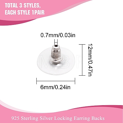 SUNNYCLUE 3Pair 925 Sterling Silver Bullet Clutch Earring Backs STER-SC0001-11-1