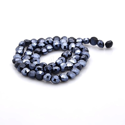 Full Hematite Plated Glass Faceted Flat Round Beads Strands EGLA-A033-6mm-FP04-1