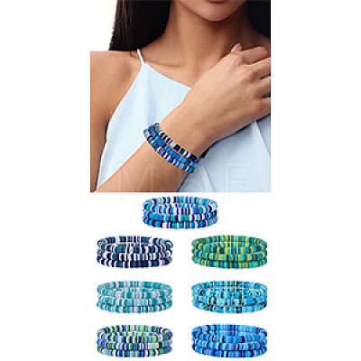 Handmade Polymer Clay Heishi Surfer Stretch Bracelets Set BJEW-SW00099-03-1