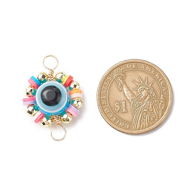 Evil Eye Plastic Copper Wire Wrapped Connector Charms PALLOY-JF01937-1