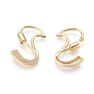 Brass Micro Pave Cubic Zirconia Screw Carabiner Lock Charms KK-I033-01G-S-1