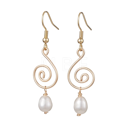Left and Right Natural Pearl Dangle Earrings EJEW-JE05678-1