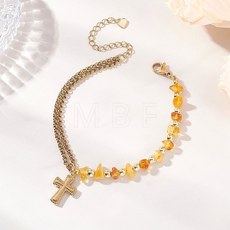 304 Stainless Steel Cross Charm Bracelets BJEW-JB13419-1