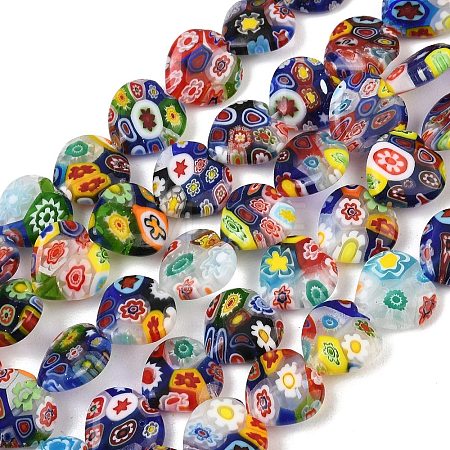 Handmade Millefiori Glass Heart Bead Strands LK-P017-14-1