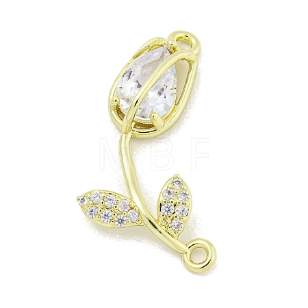 Rack Plating Brass Micro Pave Clear Cubic Zirconia Flower Connertor Charms KK-Z043-03C-1