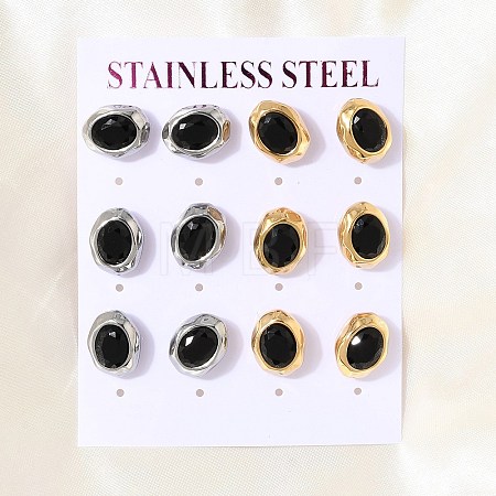 6 Pairs 304 Stainless Steel Pave Cubic Zirconia Stud Earrings SA-CBADCF0-04GP-03-1
