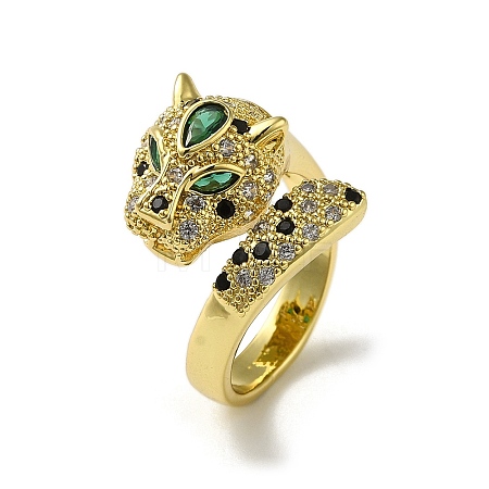 Rack Plating Brass Micro Pave Cubic Zirconia Leopard Finger Ring RJEW-A036-01G-1