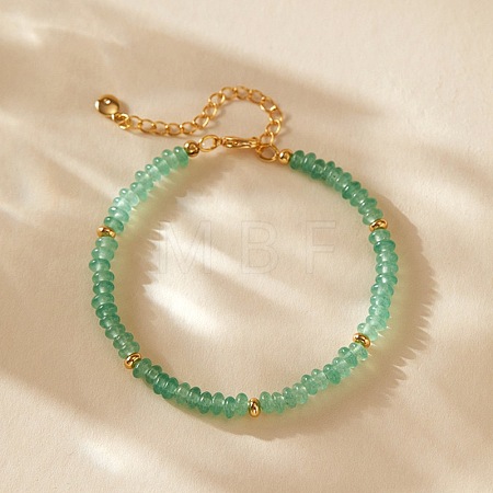 Handmade Natural Green Aventurine Rondelle Beaded Bracelets with 304 Stainless Steel End Chains XL9343-1-1