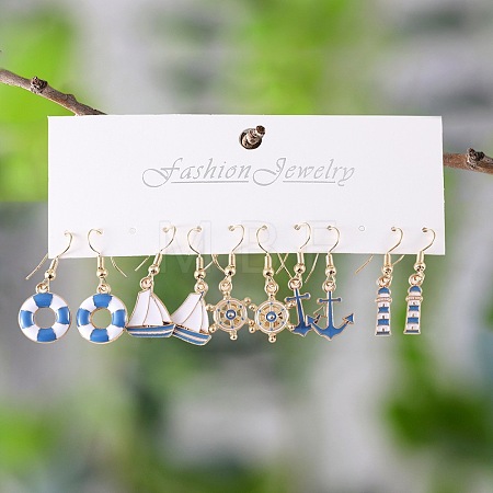 5 Pairs Nautical Theme Zinc Alloy Enamel Dangle Earrings FS-WG423E9-01-1