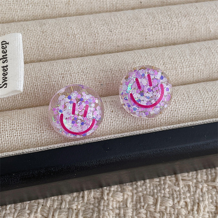 Transparent Acrylic Smiling Face Stud Earrings with Sequins FS-WG0A61D-04-1