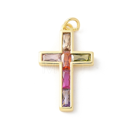 Brass Micro Pave Cubic Zirconia Pendants X-KK-P294-05G-1