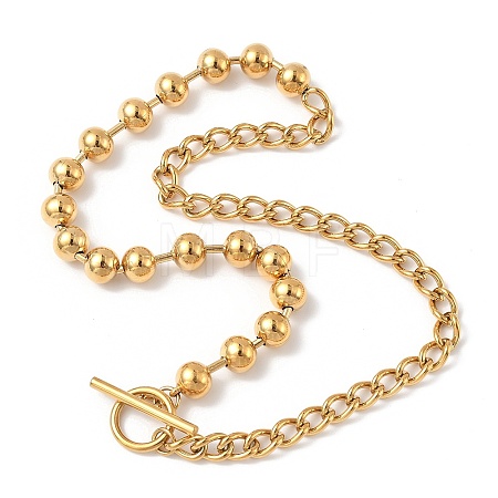 304 Stainless Steel Half Ball Chain & Twisted Chain Necklaces with OT Buckles NJEW-V010-03G-1