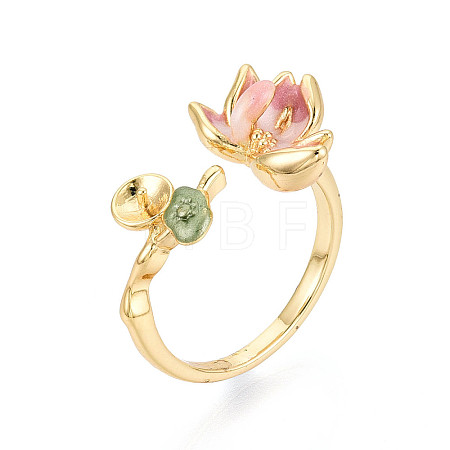 Lotus Brass Enamel Cuff Rings Setting KK-T079-14G-1