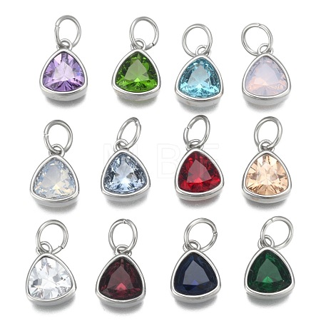 304 Stainless Steel Cubic Zirconia Pendant ZIRC-P080-B-1