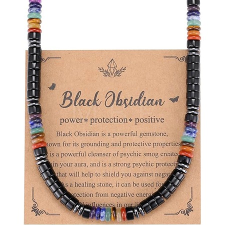 Chakra Natural Obsidian Heishi Beaded Necklaces MA5809-2-1