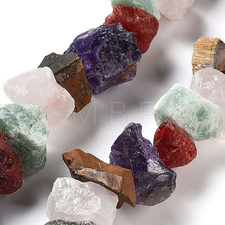 Raw Rough Natural Amethyst & Tiger Eye & Green Aventurine & Rose Quartz & Carnelian Beads Strands G-P528-A11-01-1
