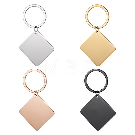 4Pcs 4 Styles Stainless Steel Keychains KEYC-TA0004-81C-1