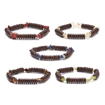 Natural Gemstone & Coconut Beaded Stretch Bracelet for Women BJEW-JB08407-1