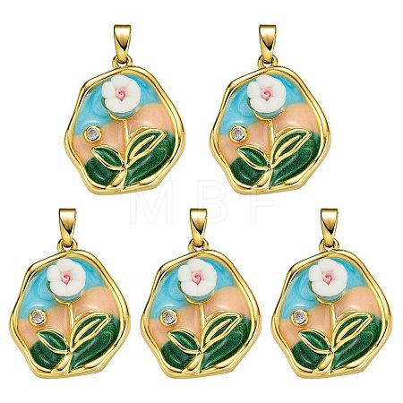 5Pcs Brass Enamel Pendants KK-SZ0002-58B-1