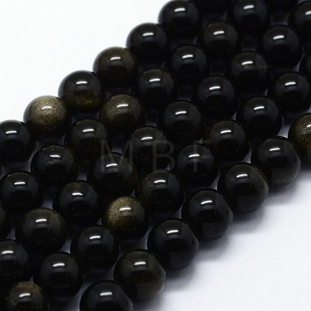 Natural Golden Sheen Obsidian Beads Strands G-I199-14-8mm-1