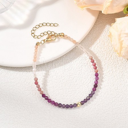 Natural Ruby & Rhodonite & Sunstone & Rose Quartz & Non-magnetic Synthetic Hematite Beaded Bracelets for Women BJEW-JB14094-01-1