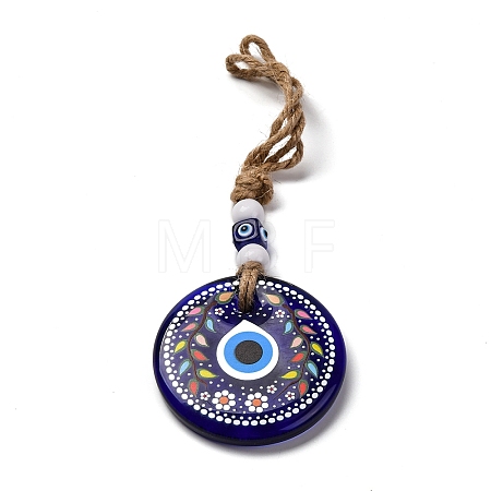 Flat Round with Evil Eye Lampwork Pendant Decoration HJEW-Z005-01F-1