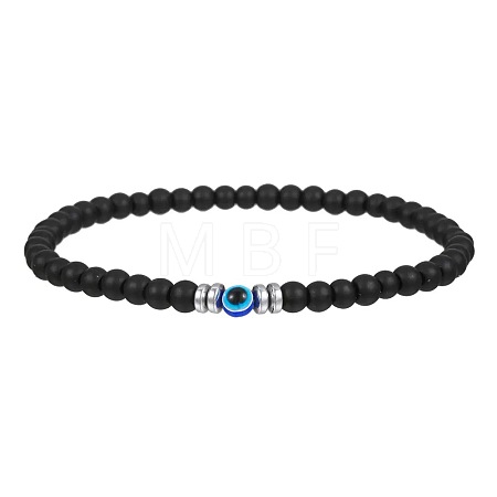 Glass Evil Eye 4MM Frosted Natural Obsidian Beaded Stretch Bracelets for Men VE1501-7-1