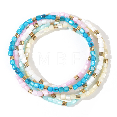 5Pcs 5 Colors Bohemian Style Natural Shell Column Beads Stretch Bracelets for Women WU0042-6-1