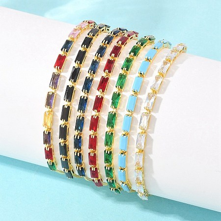 Rectangle Brass Micro Pave Cubic Zirconia Slider Bracelets KK-A305-02G-1