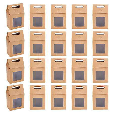Folding Paper Gift Bags with Hole Handle and Plastic Visible Window ABAG-WH0044-35A-1