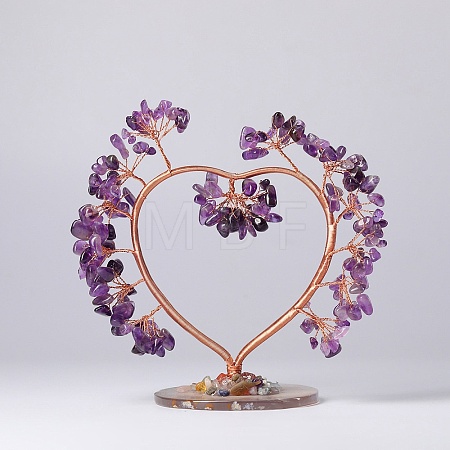 Natural Amethyst Chips Love Heart Tree Decorations DJEW-P017-B01-1