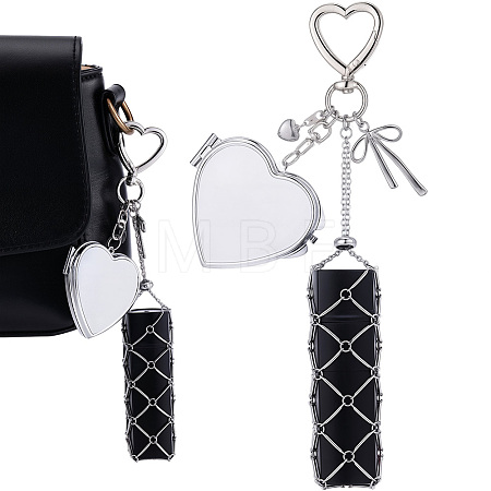 1Pc Heart Alloy & 667 Stainless Steel Macrame Pouch Pendant Decorations HJEW-CP0001-49A-1