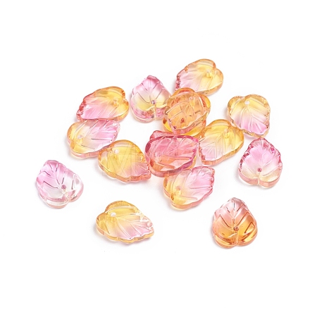 Autumn Theme Two-Tone Transparent Glass Charms GLAA-H016-15K-1