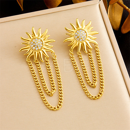 304 Stainless Steel Cubic Zirconia Chain Tassel Stud Earrings FS-WGE7D75-05-1