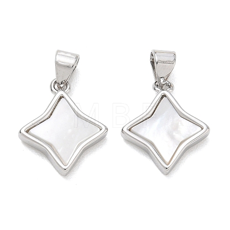 Rack Plating Brass & Natural White Shell Pendants SH-CBAB0A4-13P-1