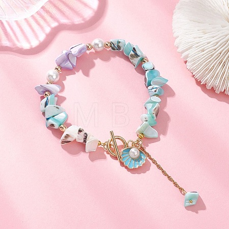 Dyed Natural Trochid Shell/Trochus Shell Chips Beaded Bracelets for Women BJEW-JB13130-02-1