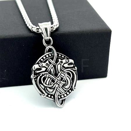 304 Stainless Steel Nordic Viking Dragon Pendant Necklaces for Men Women QO1478-1