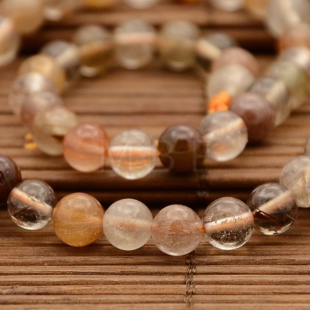Natural Rutilated Quartz Round Bead Strands G-N0078-6mm-12-1