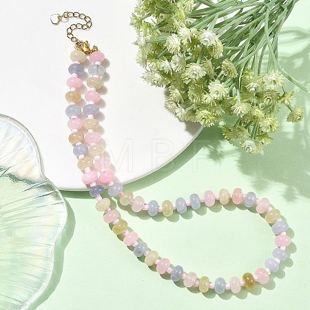 Macaron Color Dyed Natural White Jade Rondelle Beaded Necklaces with Glass Seed Beads for Women NJEW-JN06593-01-1