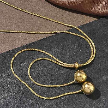 Ion Plating(IP) 304 Stainless Steel Round Snake Chain Lariat Necklaces with 201 Stainless Steel Round Beads NJEW-D269-02G-1